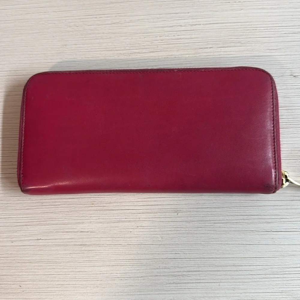 Auth Saint Laurent Round Zipper Long Wallet Solid Pink Leather Italy - Picture 4 of 9